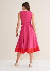Raquel Belted Fit And Flare Dress - Fuchsia/Red