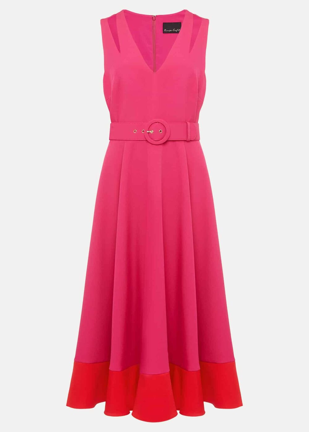 Raquel Belted Fit And Flare Dress - Fuchsia/Red
