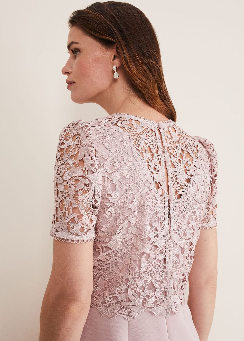 Pale Pink Midi Dress with Detachable Lace Overlay Top - Antique Rose