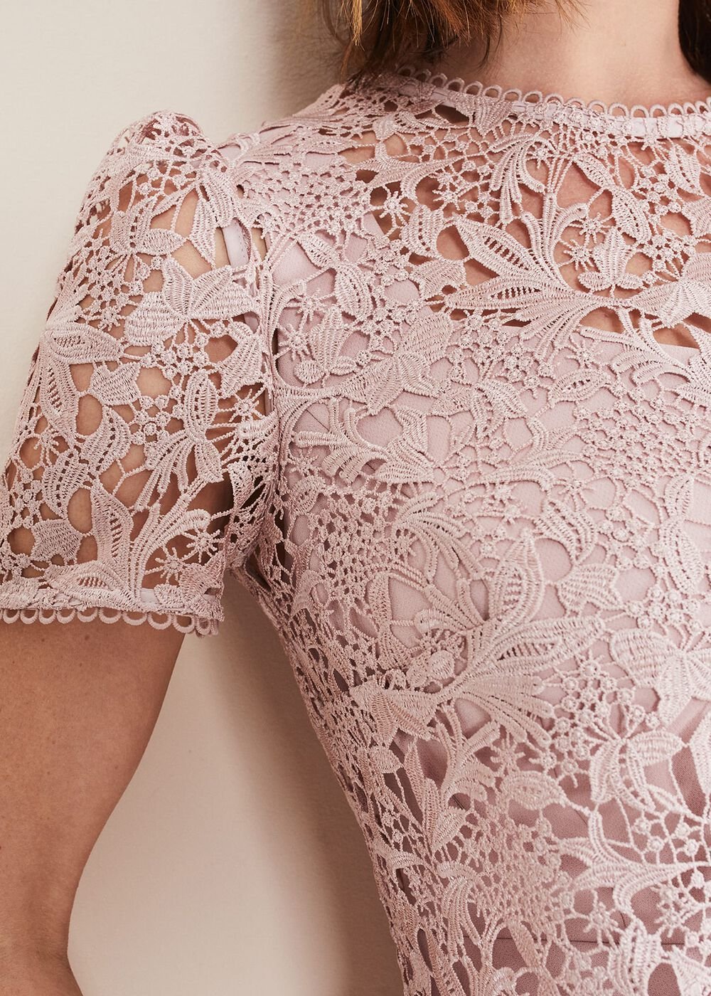 Pale Pink Midi Dress with Detachable Lace Overlay Top - Antique Rose