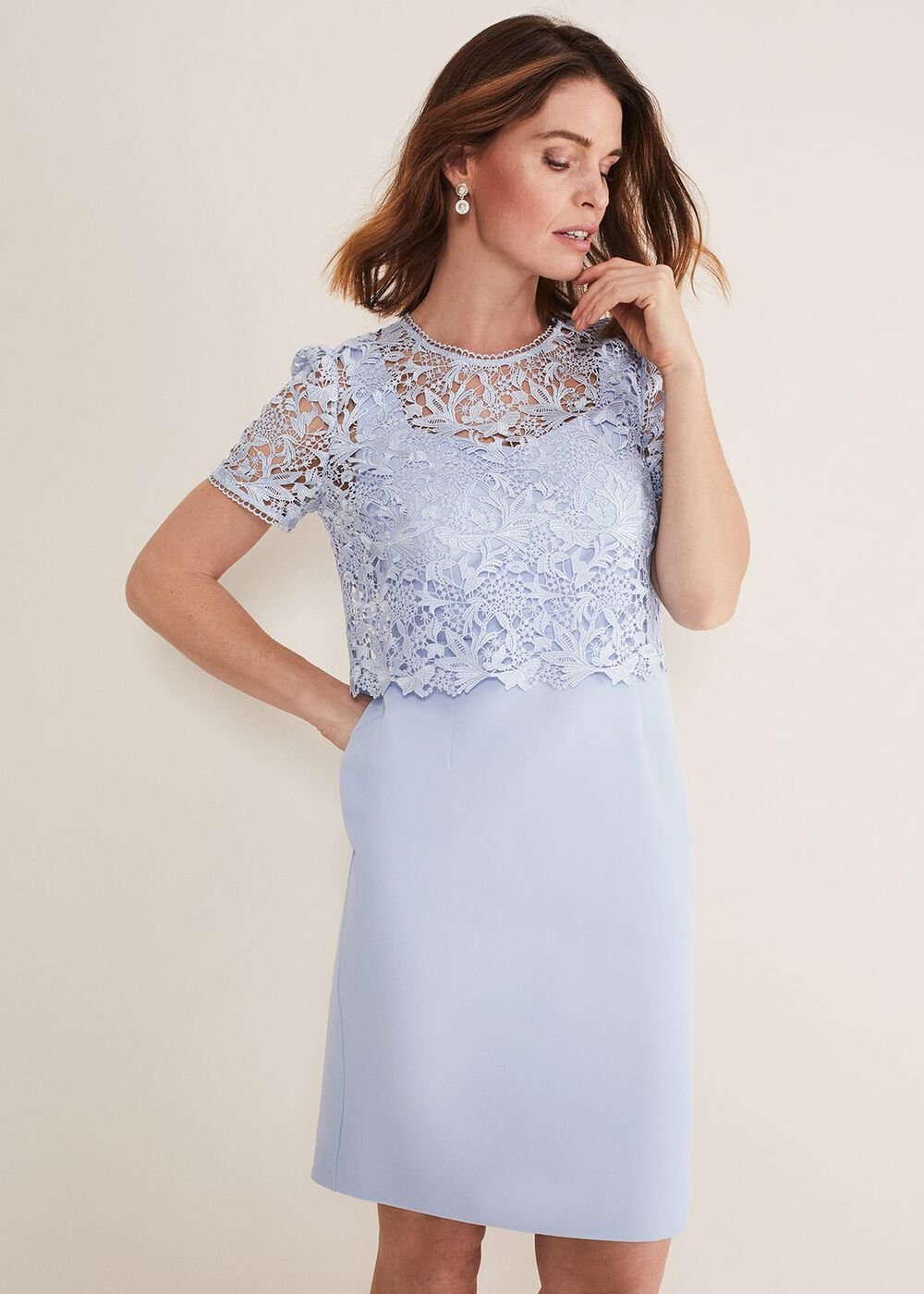 Light Blue Lace Midi Dress with Detachable Bodice - Light Cornflower