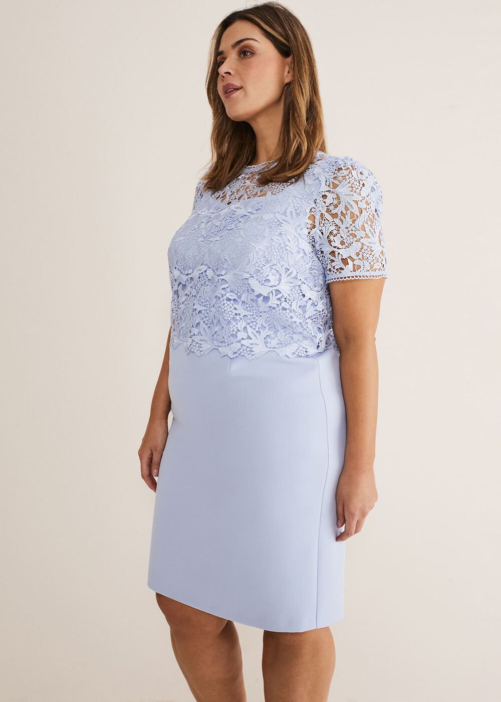 Light Blue Lace Midi Dress with Detachable Bodice - Light Cornflower