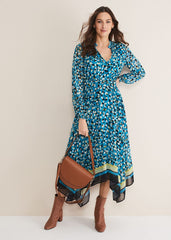 Juno Border Hem Midi Dress - Blue/Multi