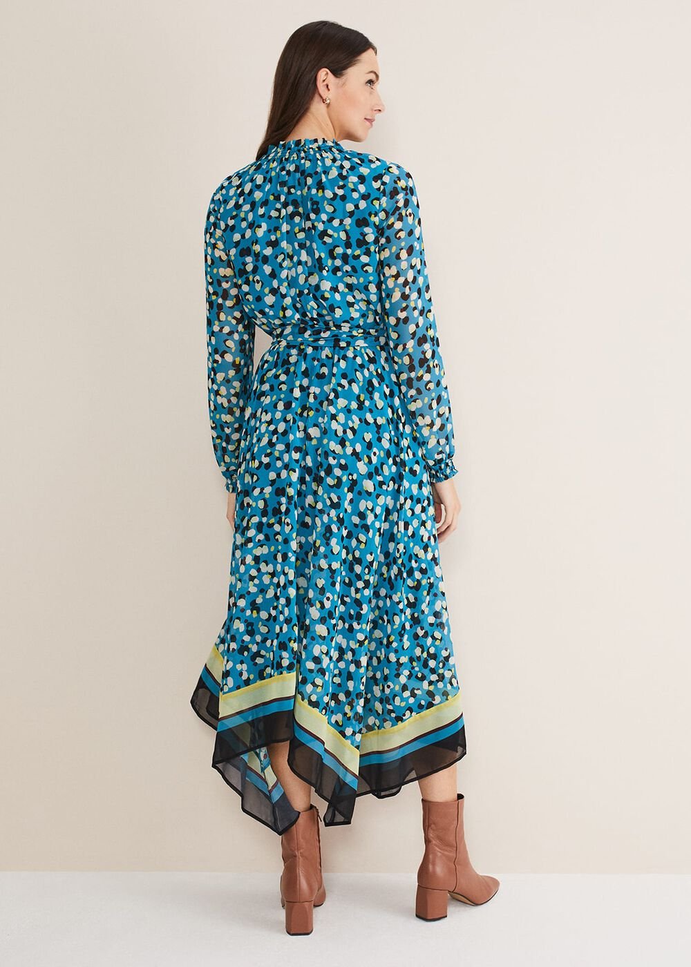 Juno Border Hem Midi Dress - Blue/Multi