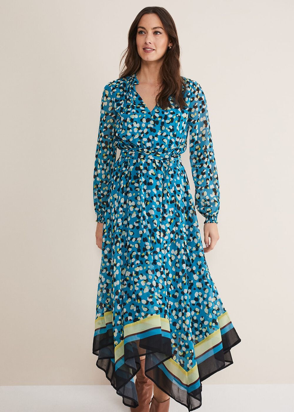 Juno Border Hem Midi Dress - Blue/Multi