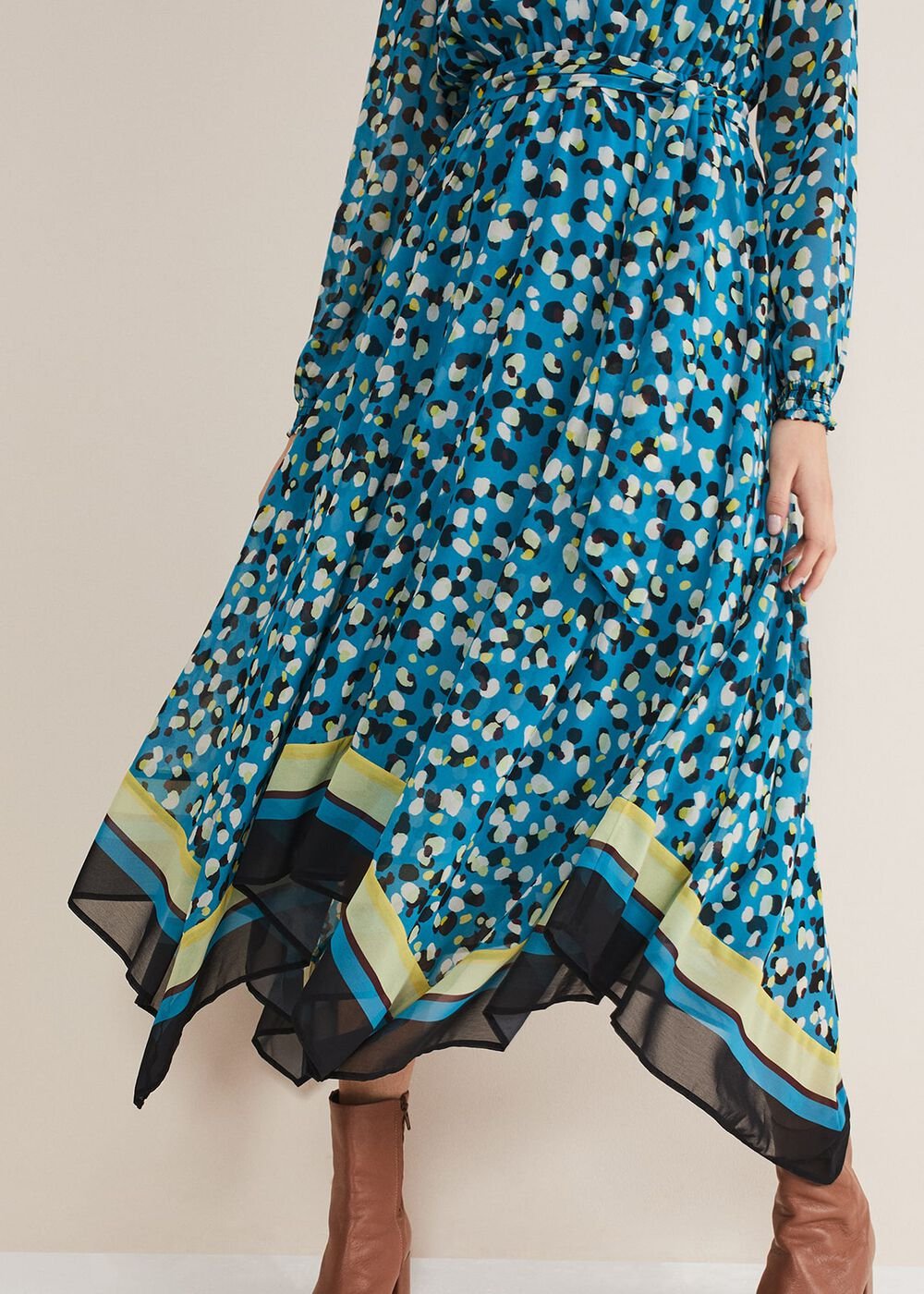 Juno Border Hem Midi Dress - Blue/Multi