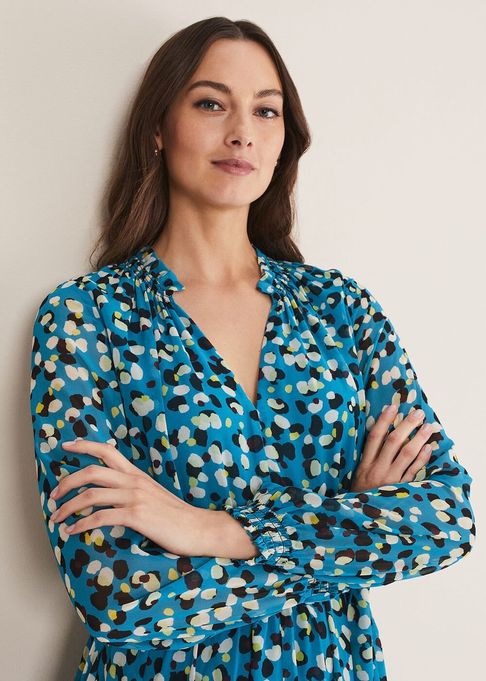 Juno Border Hem Midi Dress - Blue/Multi