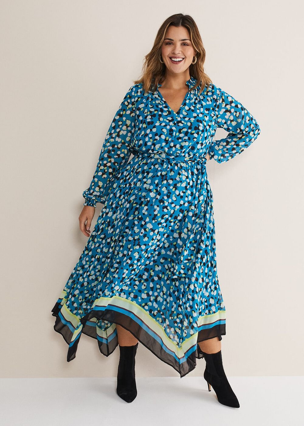 Juno Border Hem Midi Dress - Blue/Multi