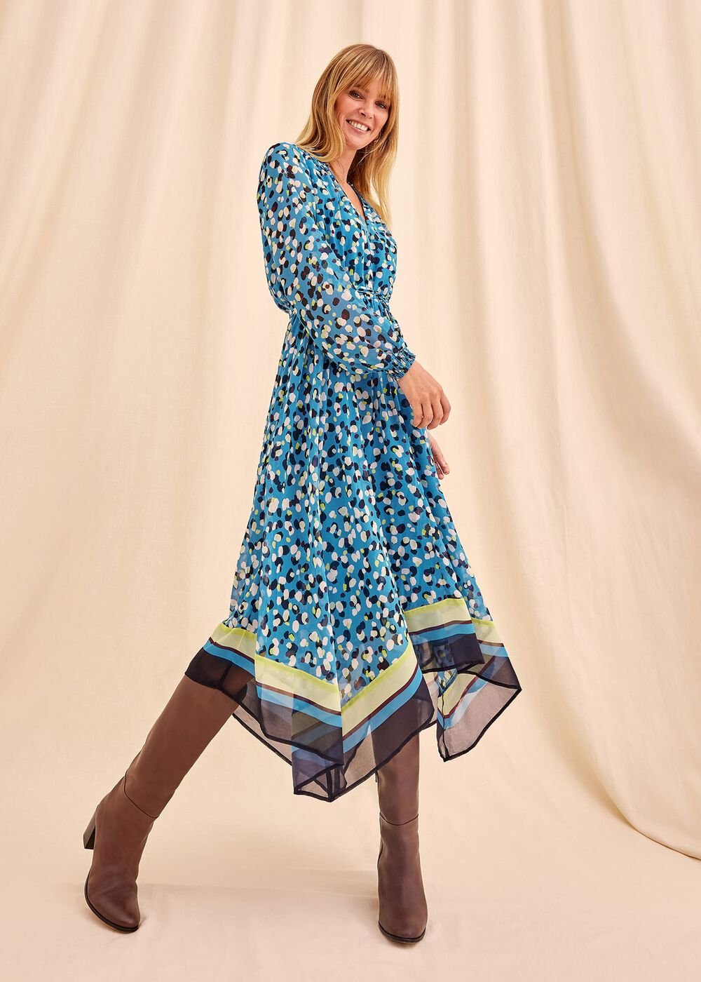 Juno Border Hem Midi Dress - Blue/Multi