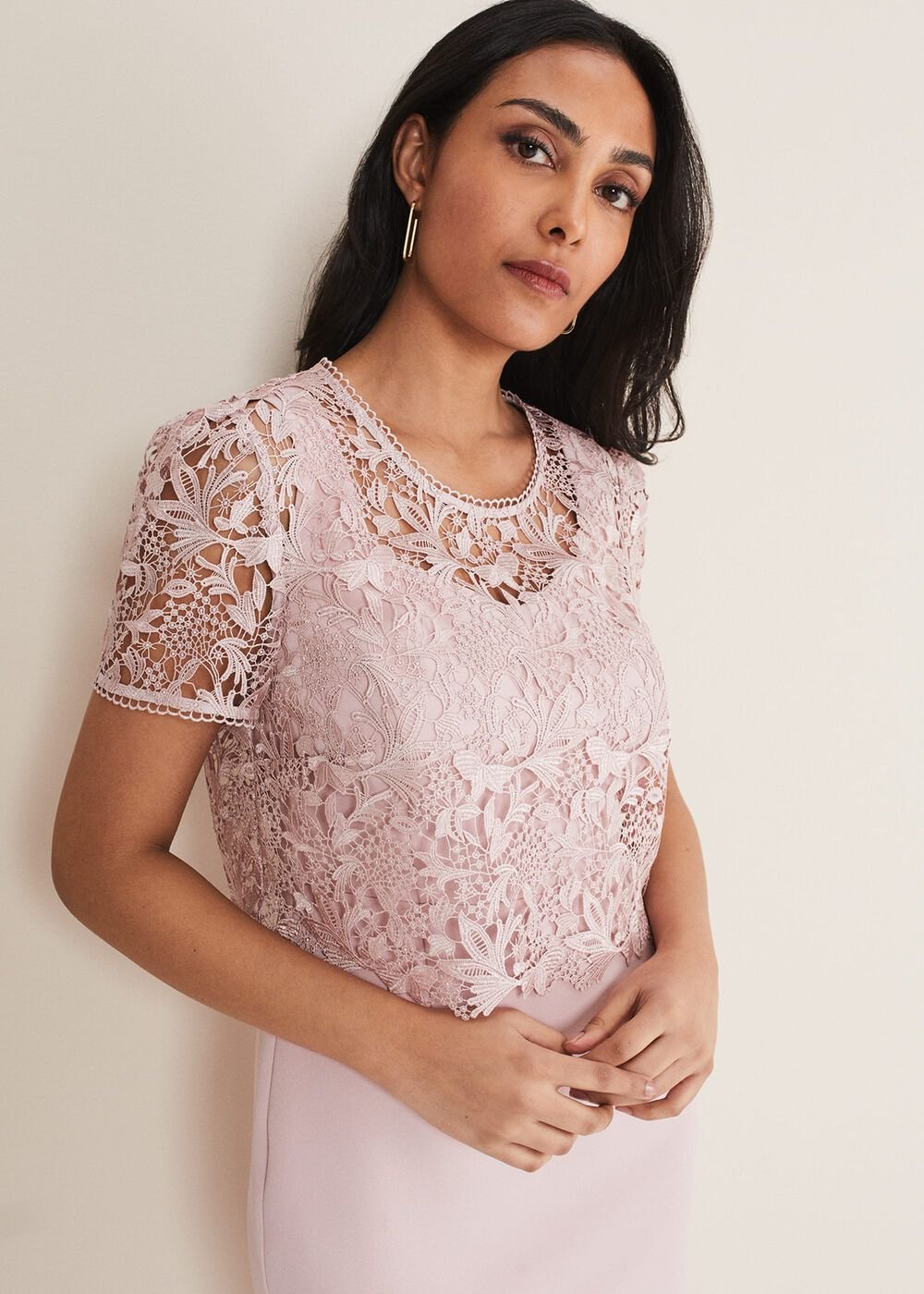 Petite Isabella Lace Midi Dress - Antique Rose