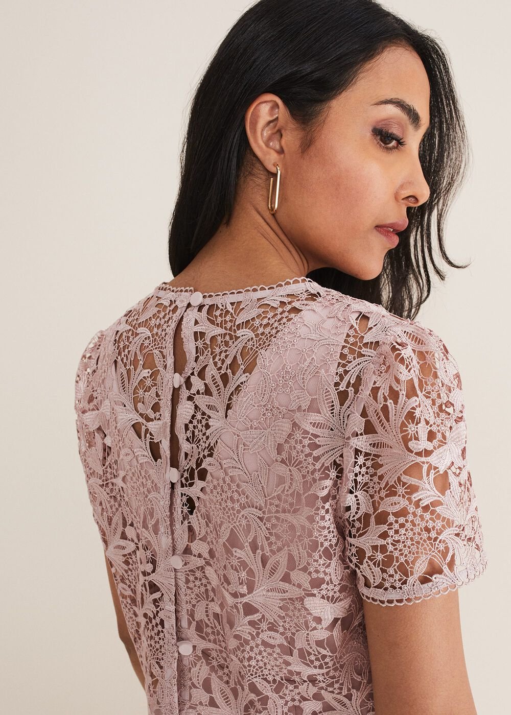 Petite Isabella Lace Midi Dress - Antique Rose