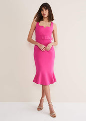 Adria Pink Fitted Midi Dress - Hot Pink