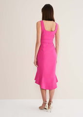 Adria Pink Fitted Midi Dress - Hot Pink
