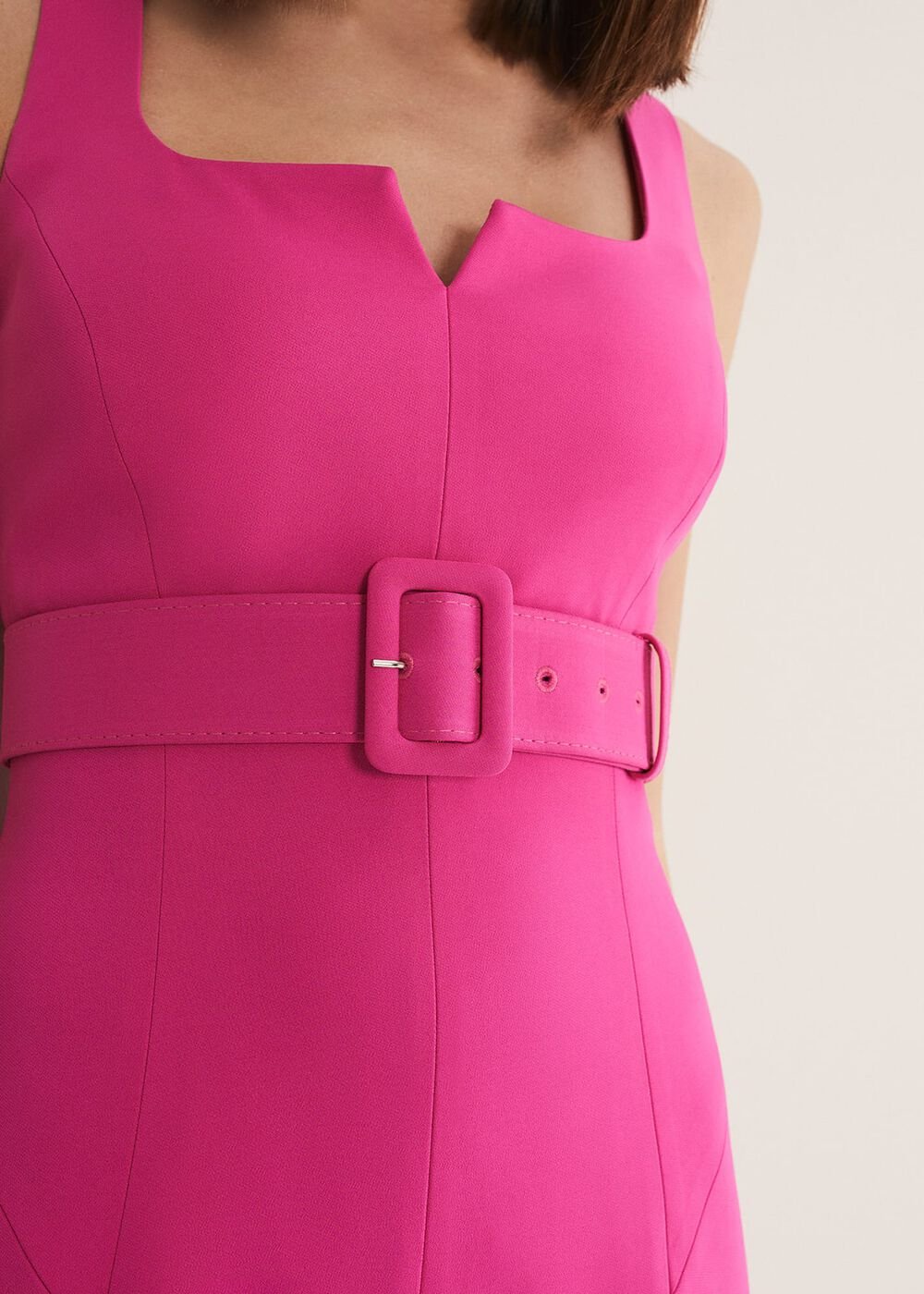 Adria Pink Fitted Midi Dress - Hot Pink