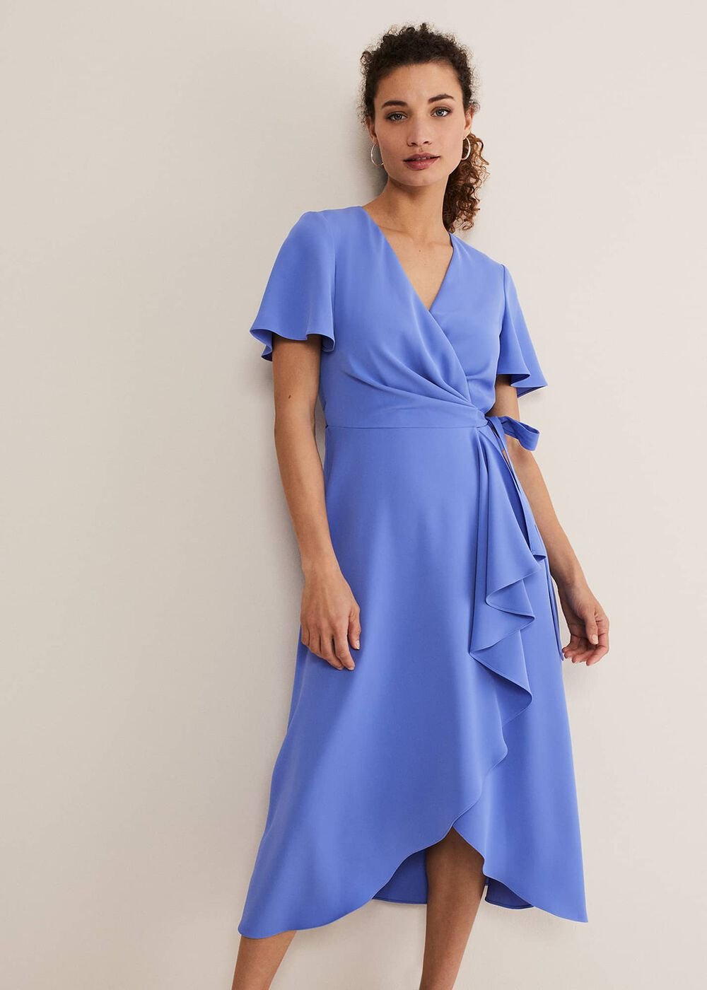 Julissa Ruffle Wrap Midi Dress - Foxglove Blue