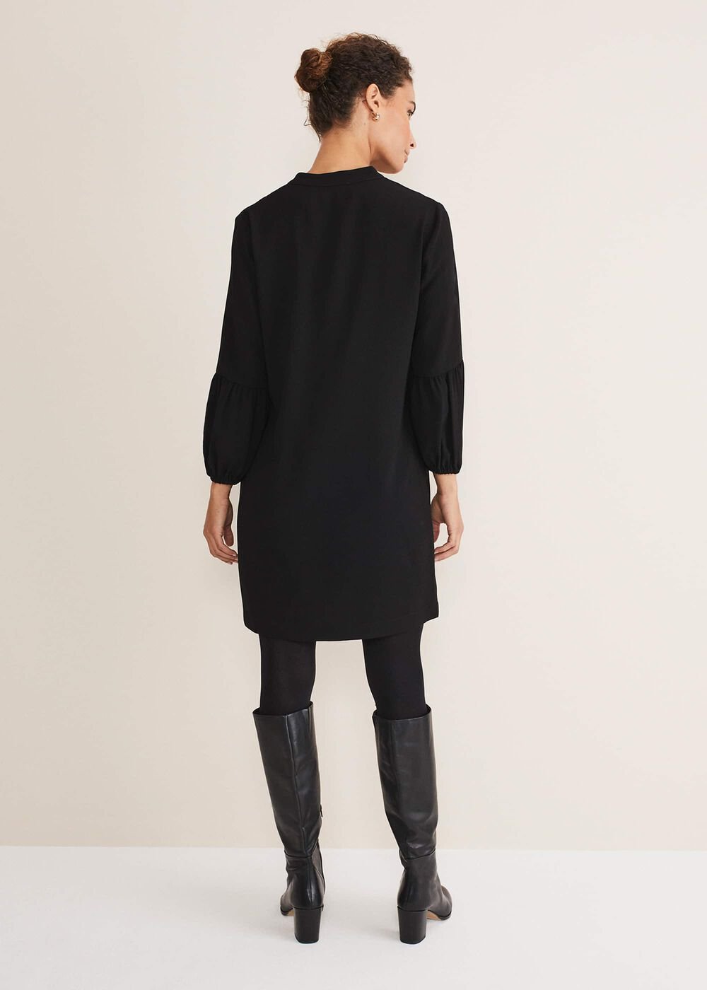 Black Tunic Dress with Statement Buttons - Black
