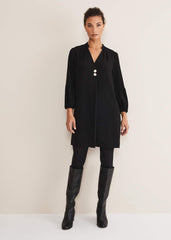 Black Tunic Dress with Statement Buttons - Black
