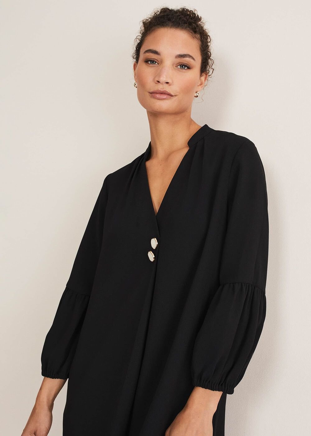 Black Tunic Dress with Statement Buttons - Black