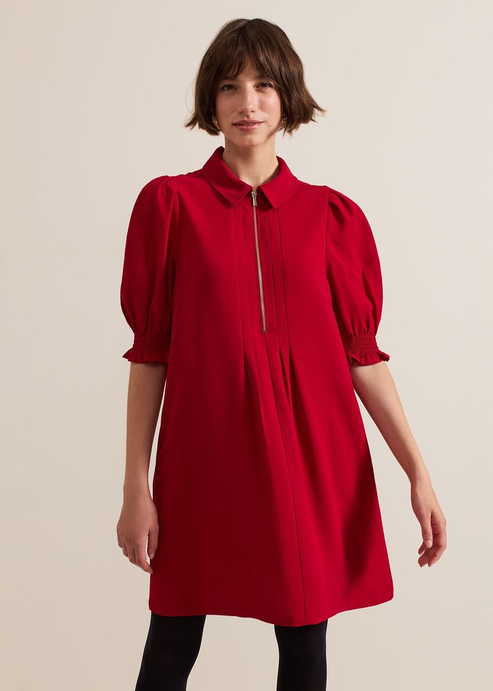 Candice Navy Zip Mini Dress - Red