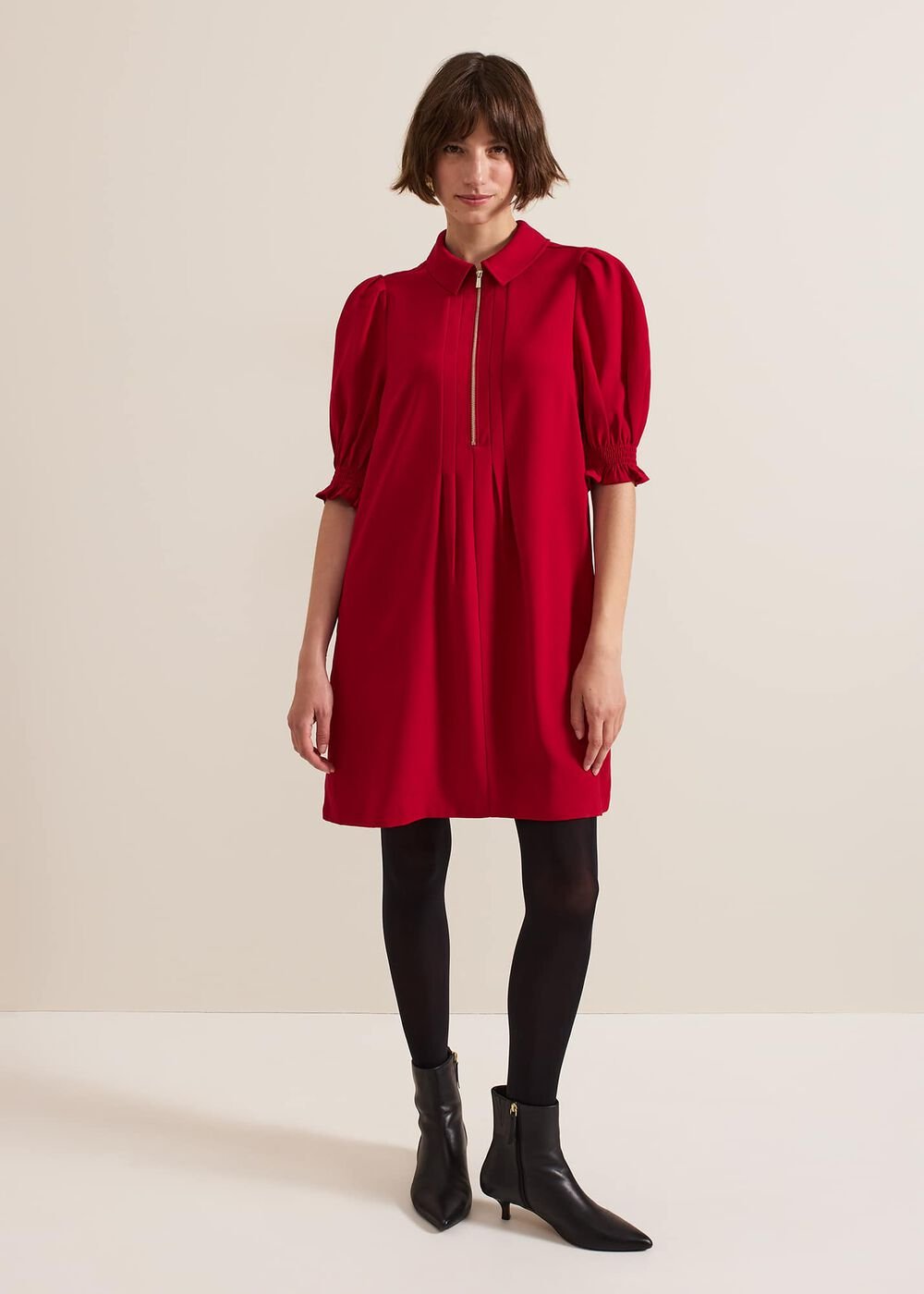 Candice Navy Zip Mini Dress - Red