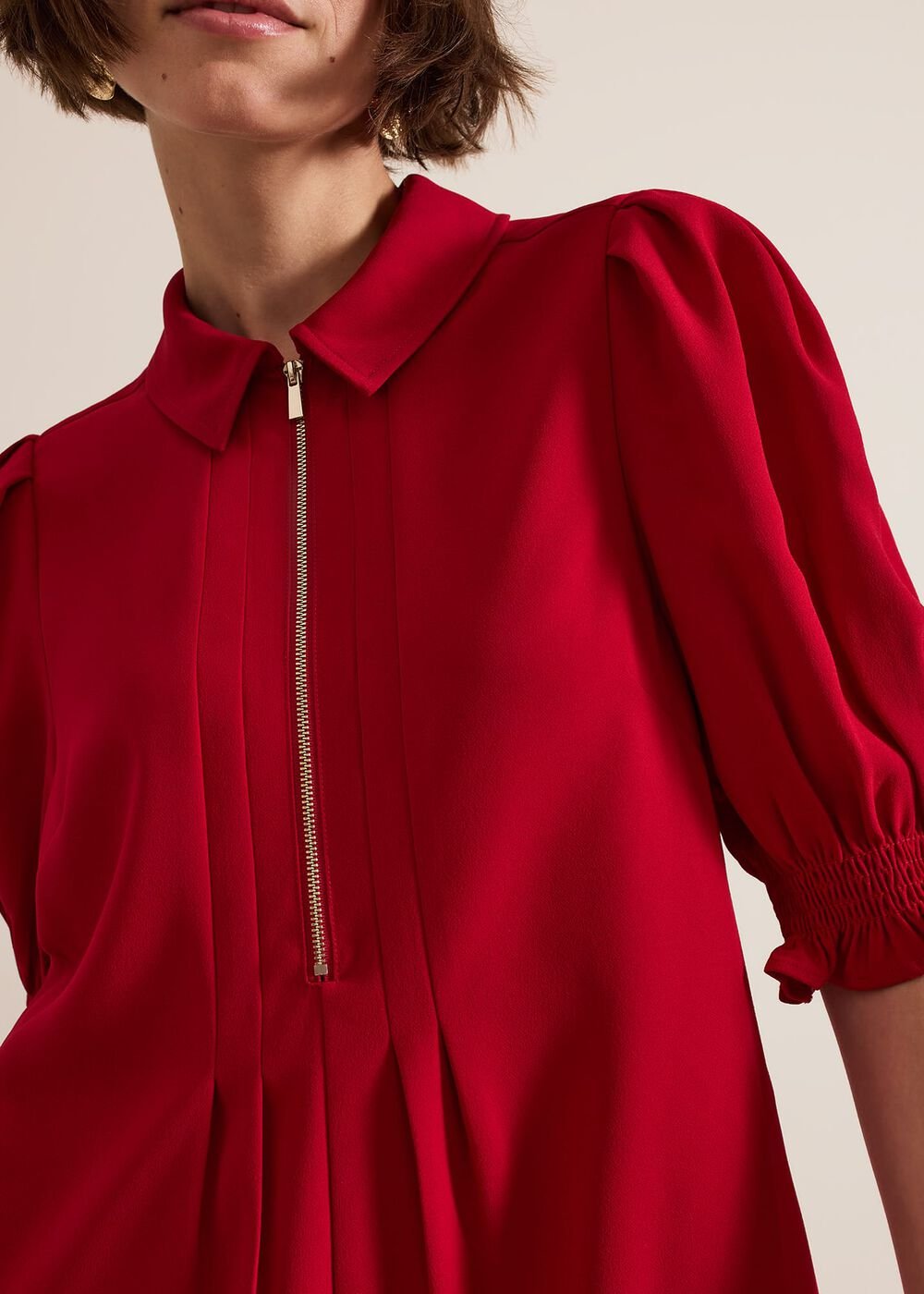 Candice Navy Zip Mini Dress - Red