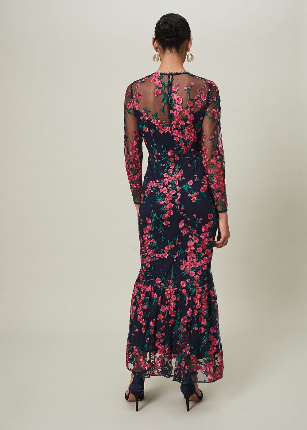 Trisha Embroidered Maxi Dress - Navy/Pink