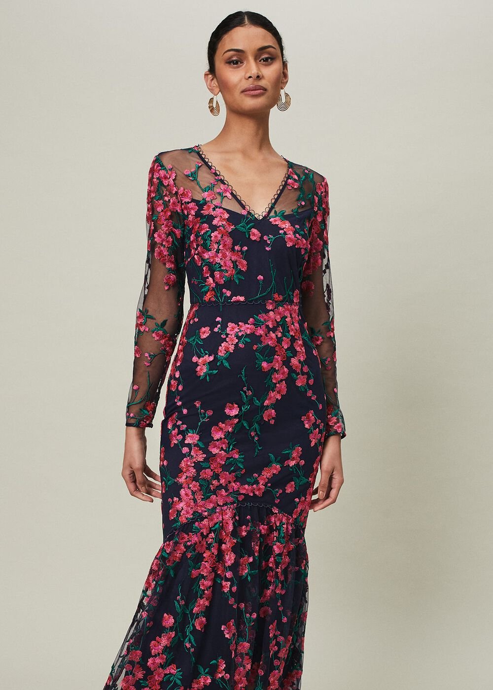 Trisha Embroidered Maxi Dress - Navy/Pink