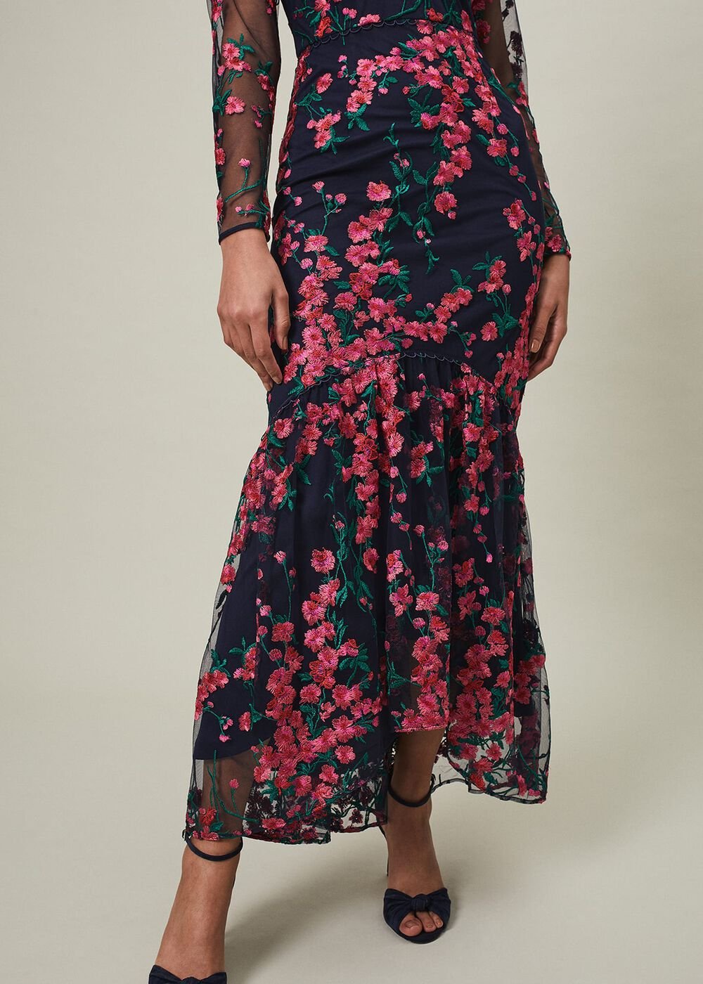 Trisha Embroidered Maxi Dress - Navy/Pink