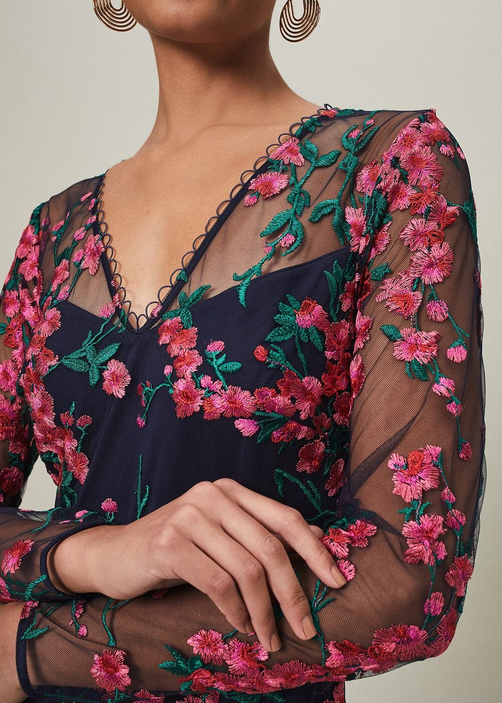 Trisha Embroidered Maxi Dress - Navy/Pink