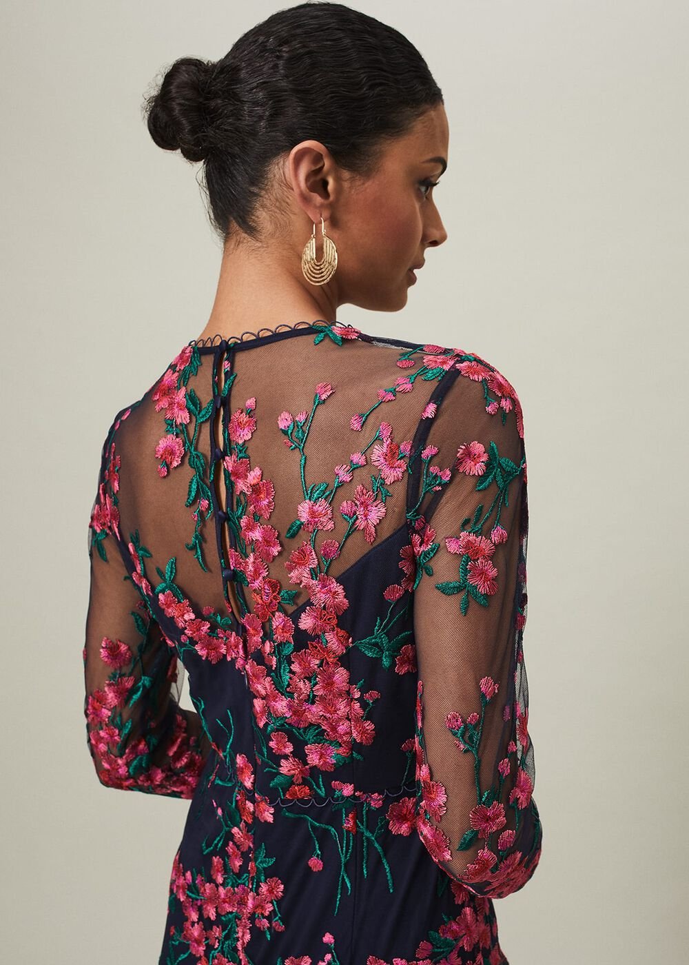 Trisha Embroidered Maxi Dress - Navy/Pink