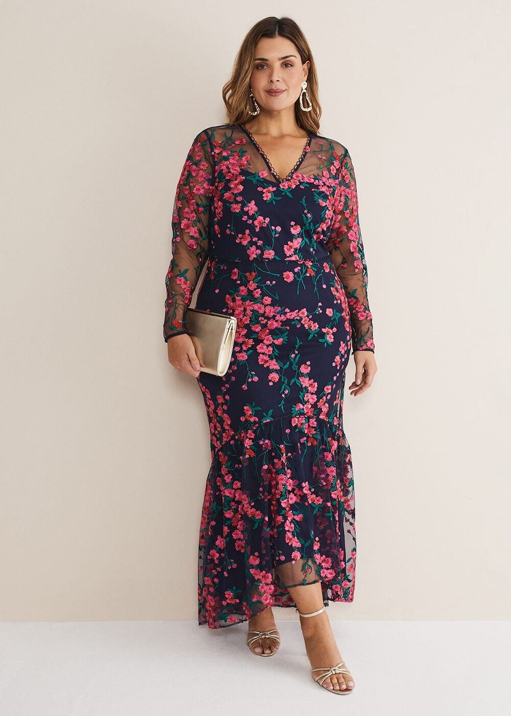 Trisha Embroidered Maxi Dress - Navy/Pink