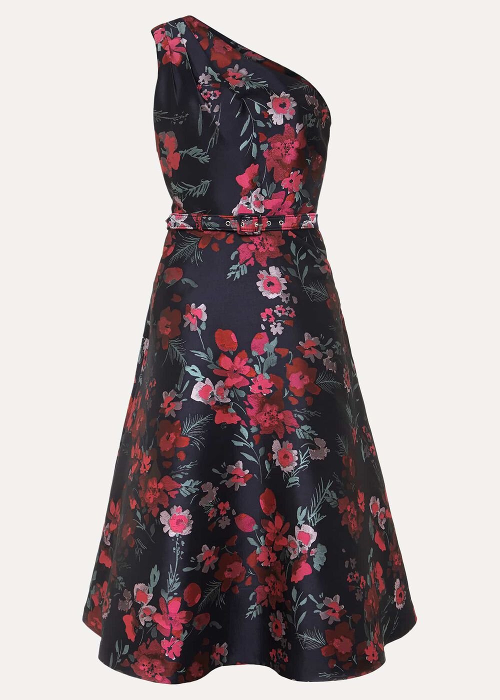 Tasha One Shoulder Jacquard Dress - Navy/Multi