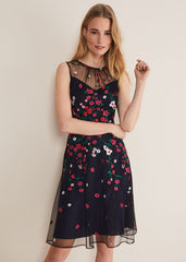 Sloane Mesh Ditsy Floral Dress - Navy/Multi