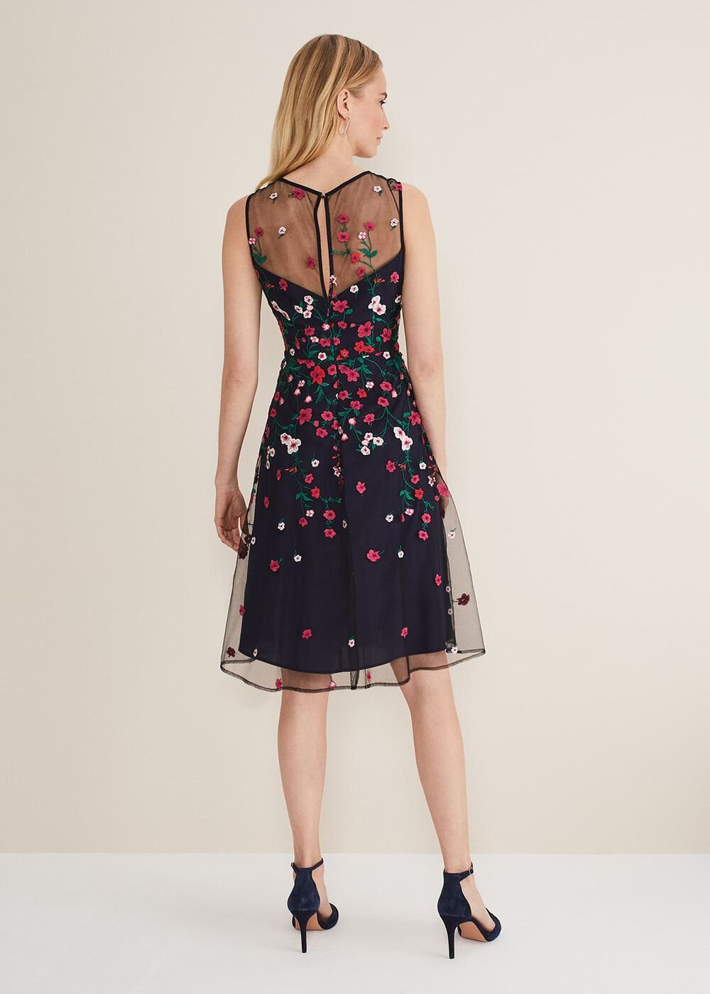 Sloane Mesh Ditsy Floral Dress - Navy/Multi