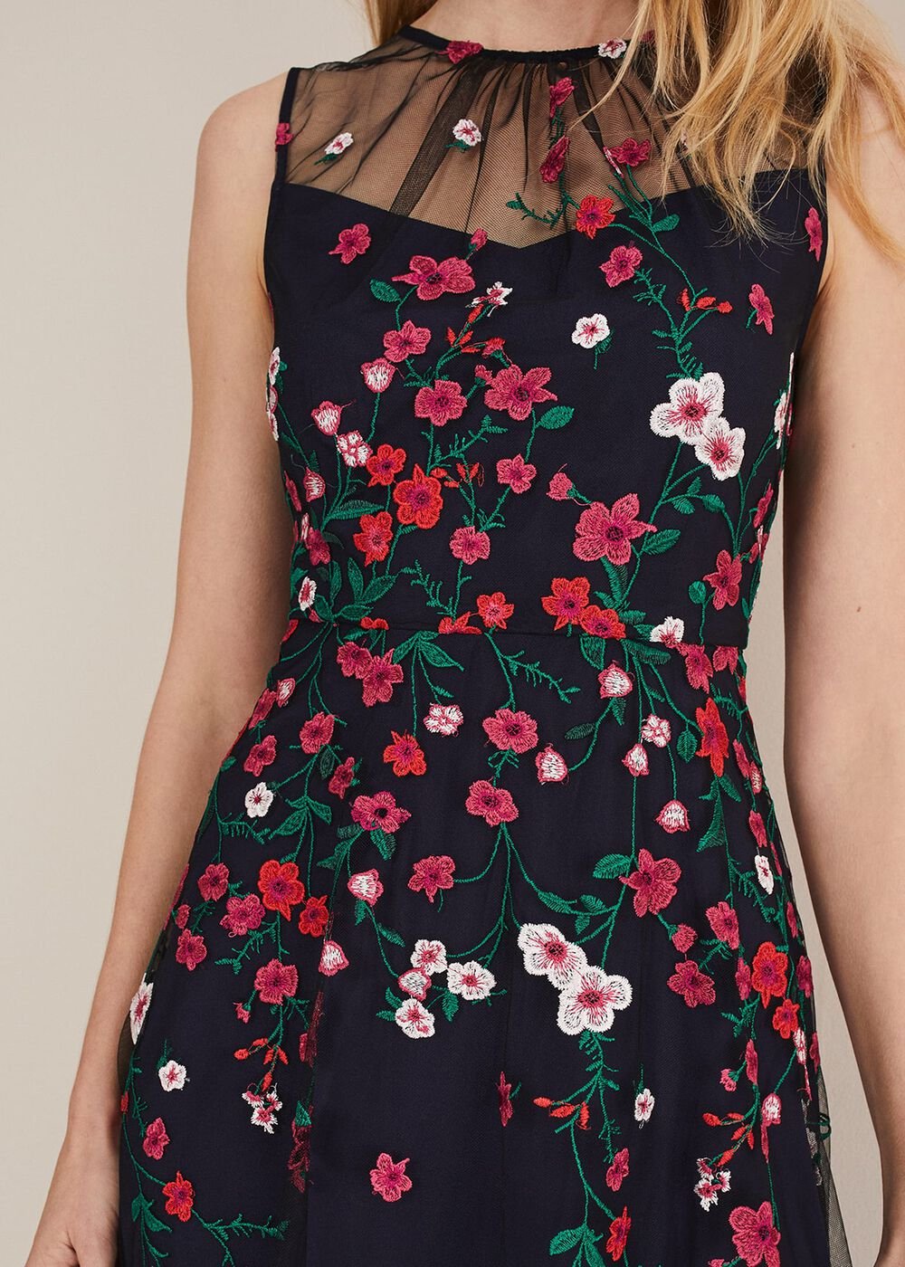 Sloane Mesh Ditsy Floral Dress - Navy/Multi