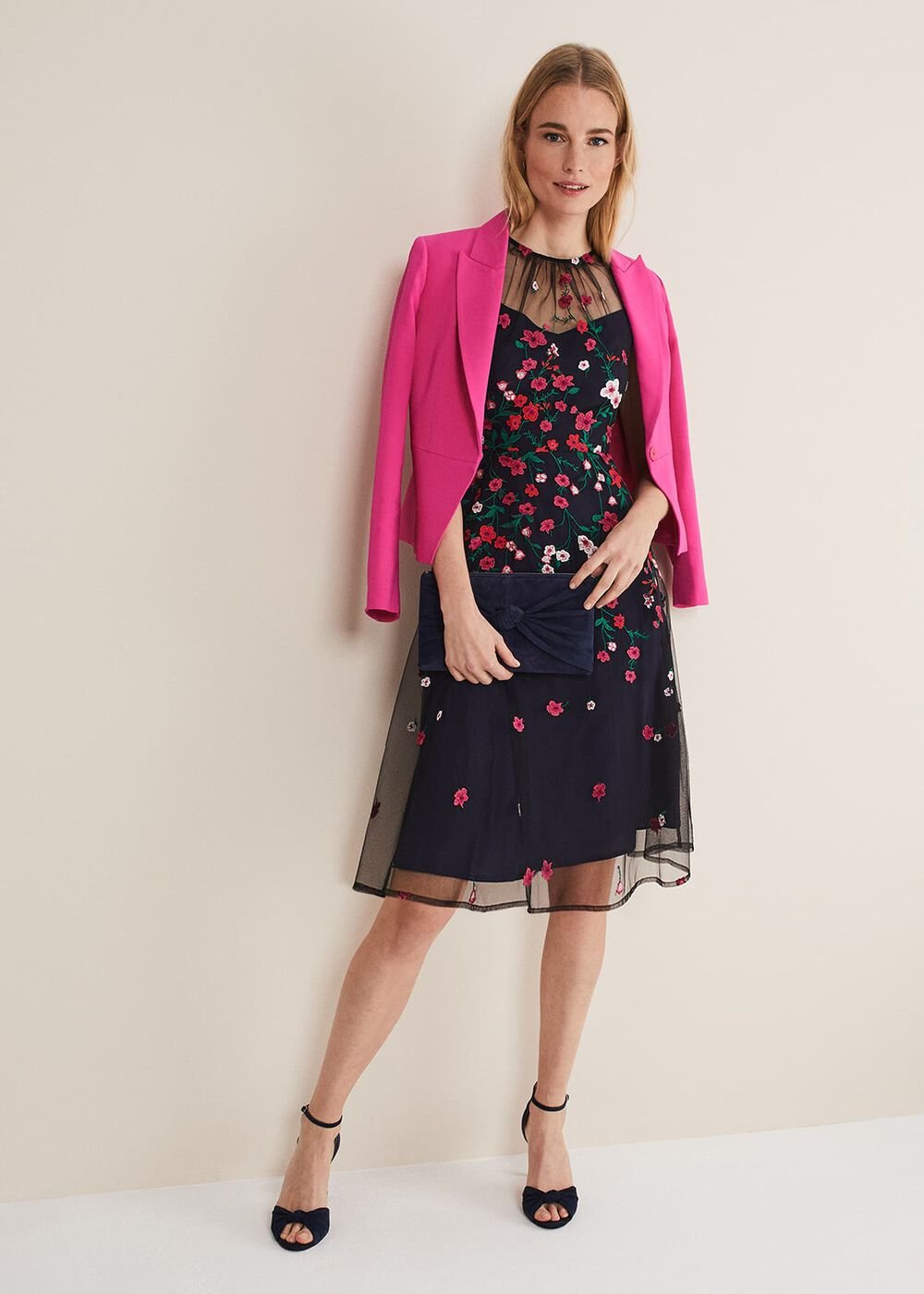 Sloane Mesh Ditsy Floral Dress - Navy/Multi