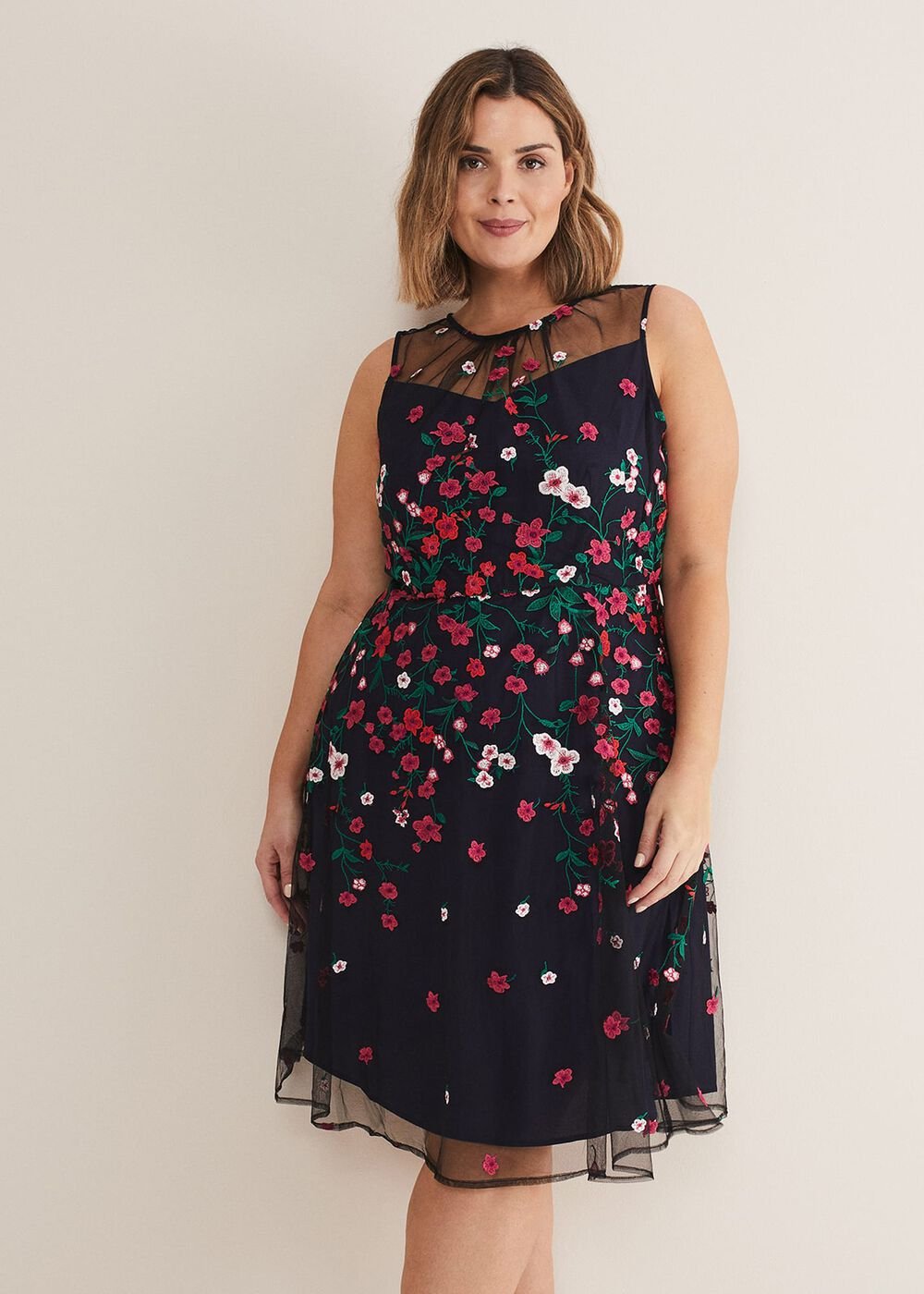 Sloane Mesh Ditsy Floral Dress - Navy/Multi