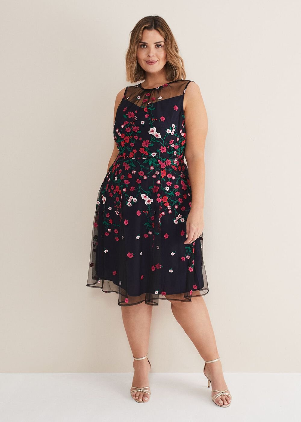 Sloane Mesh Ditsy Floral Dress - Navy/Multi