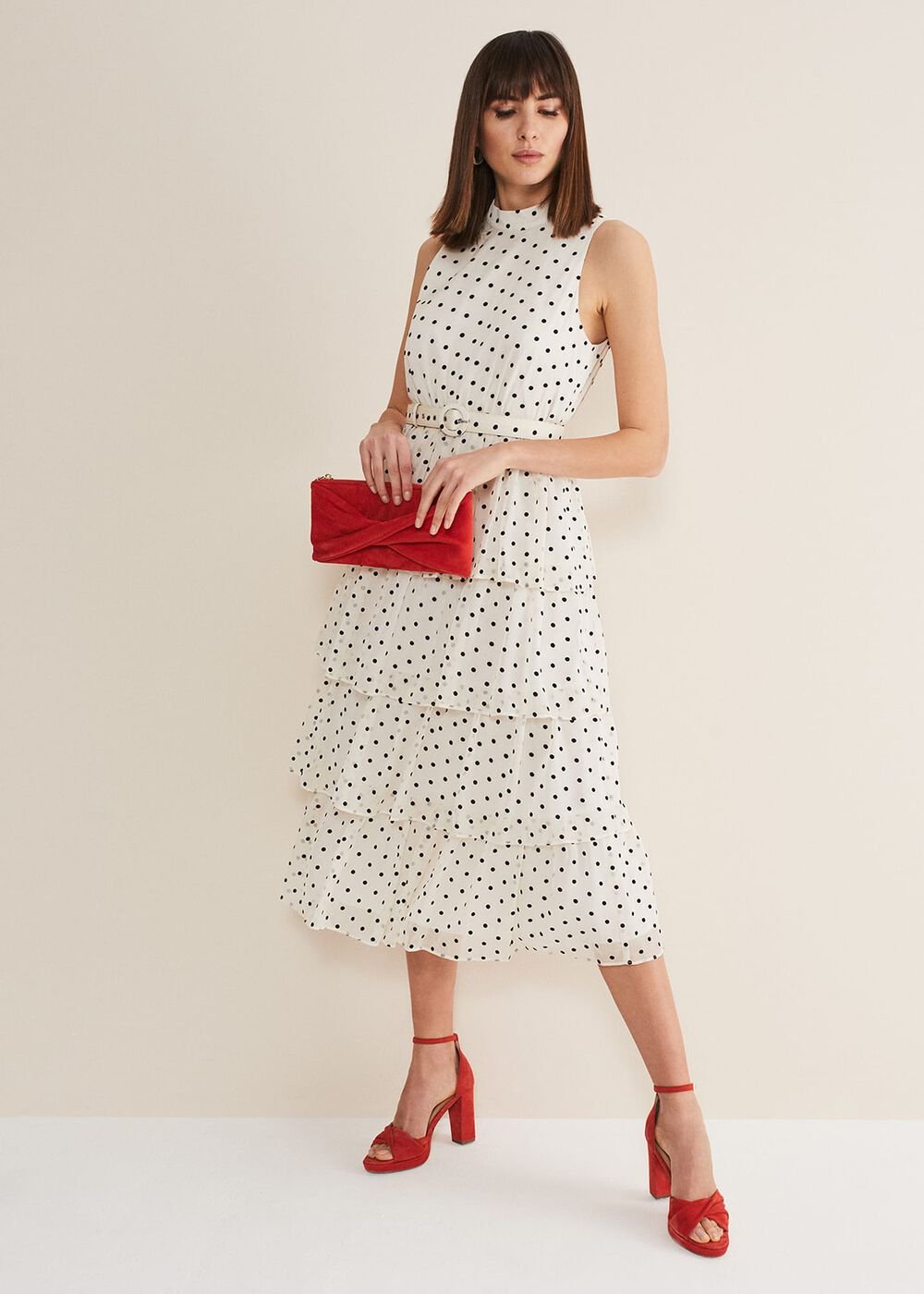 Rita Polka Dot Ruffle Midi Dress - Black/White