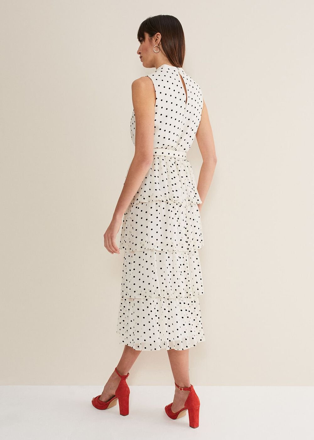 Rita Polka Dot Ruffle Midi Dress - Black/White