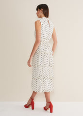 Rita Polka Dot Ruffle Midi Dress - Black/White