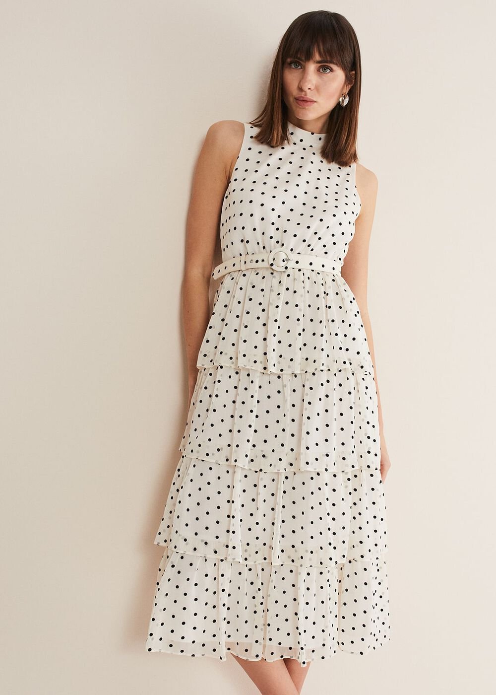 Rita Polka Dot Ruffle Midi Dress - Black/White