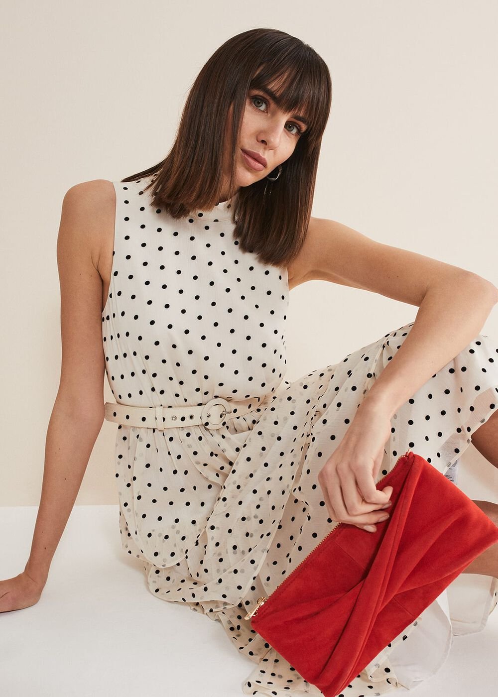 Rita Polka Dot Ruffle Midi Dress - Black/White