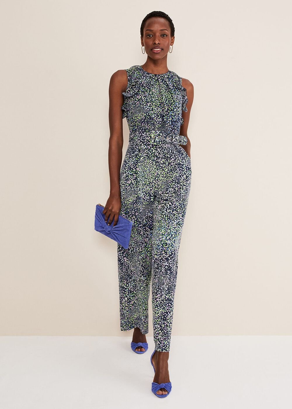 Maggie Ditsy Ruffle Jumpsuit - Navy/Multi