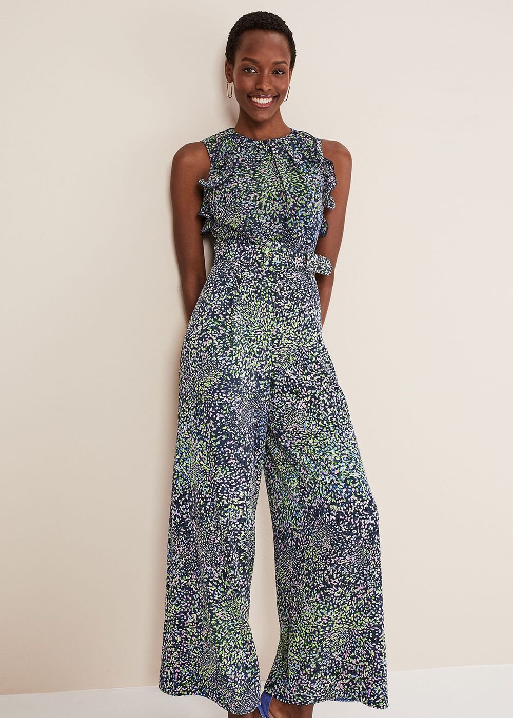 Maggie Ditsy Ruffle Jumpsuit - Navy/Multi