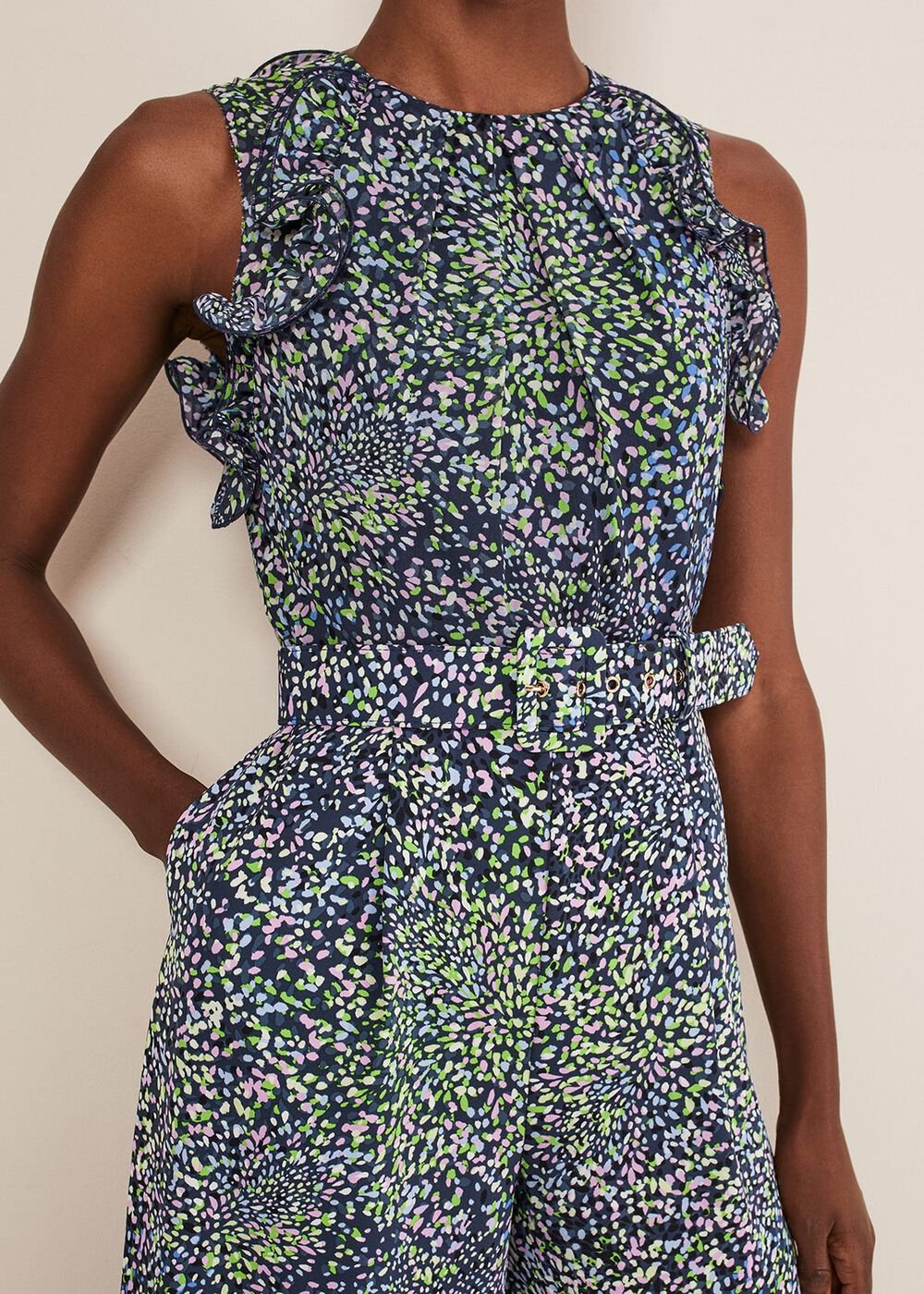 Maggie Ditsy Ruffle Jumpsuit - Navy/Multi