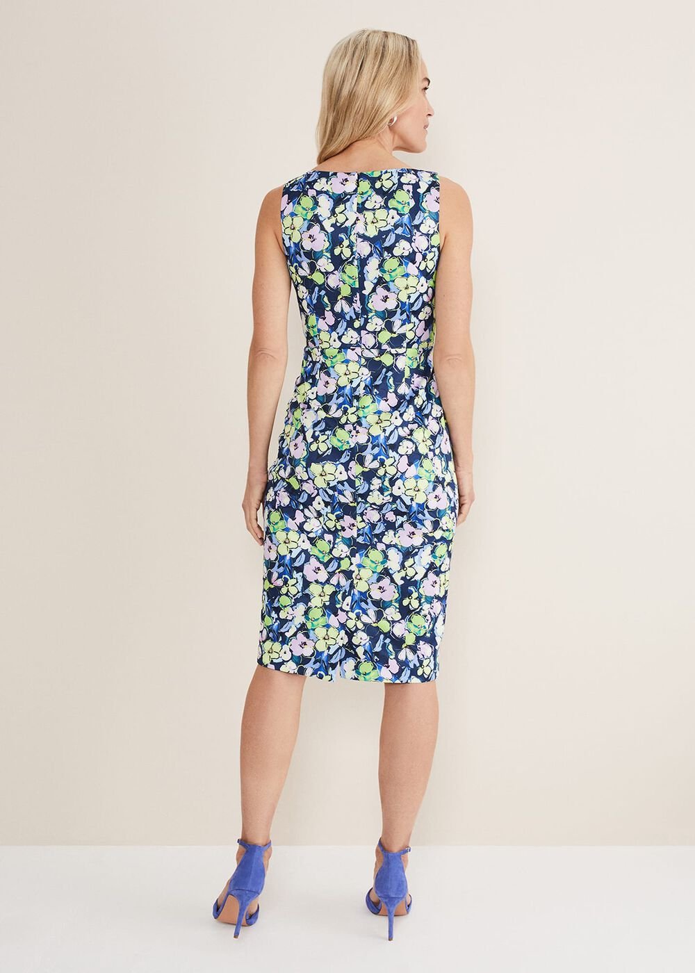 Loretta Printed Scuba Dress - French Navy / Multi