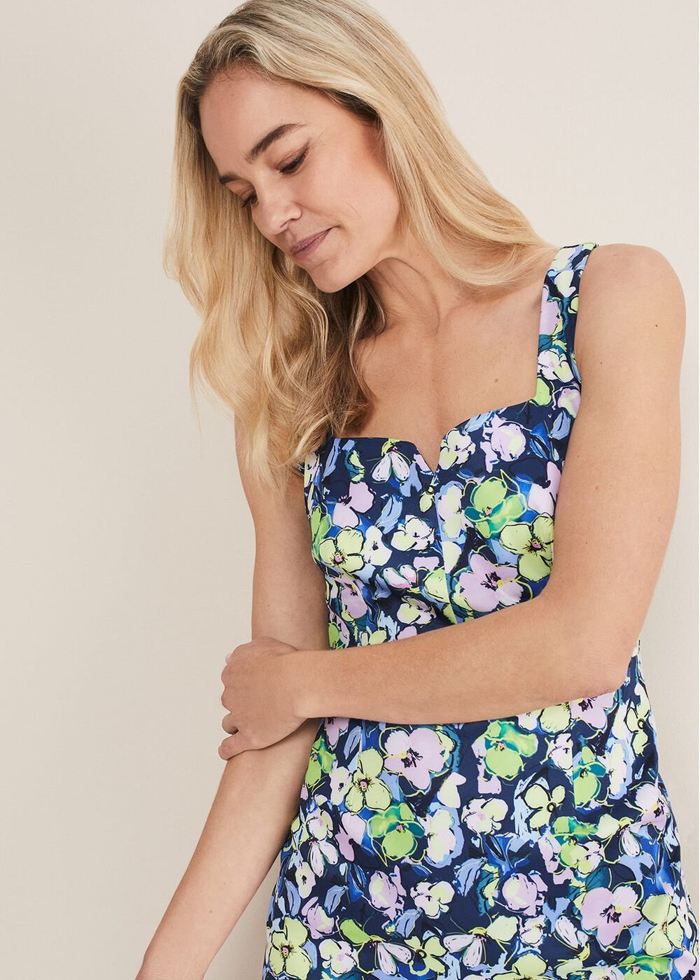 Loretta Printed Scuba Dress - French Navy / Multi