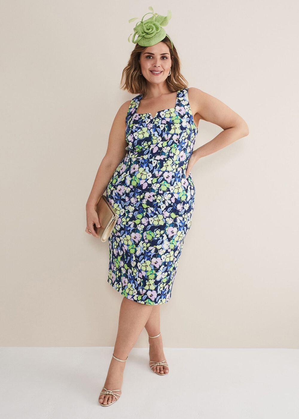 Loretta Printed Scuba Dress - French Navy / Multi