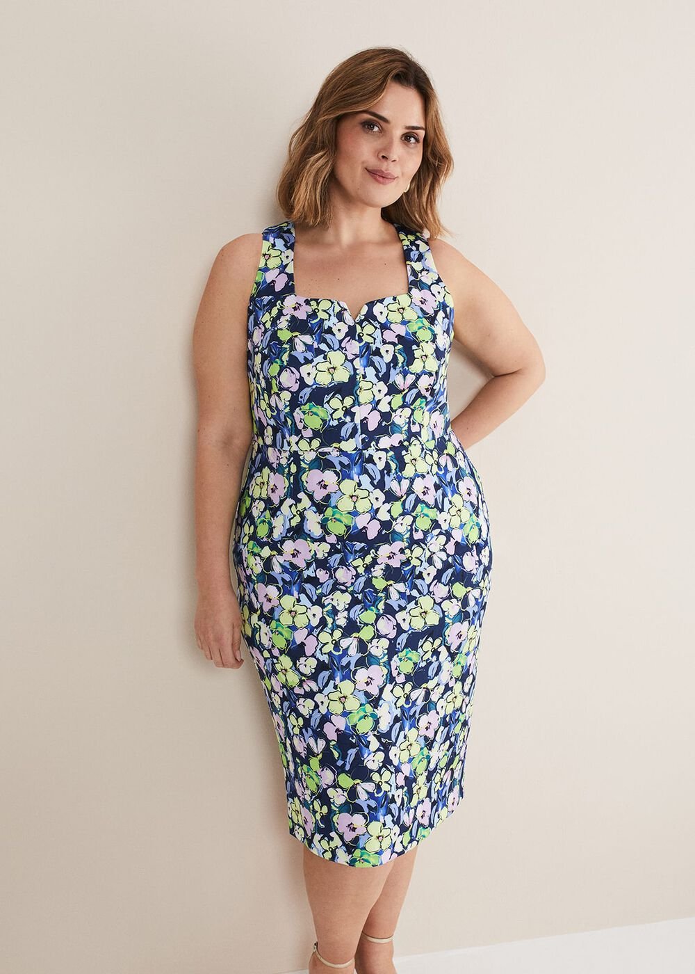 Loretta Printed Scuba Dress - French Navy / Multi